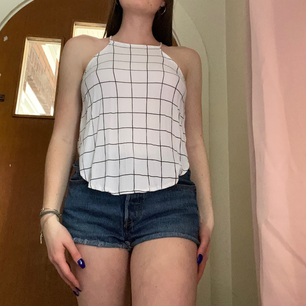 checkered white tank top with side slits